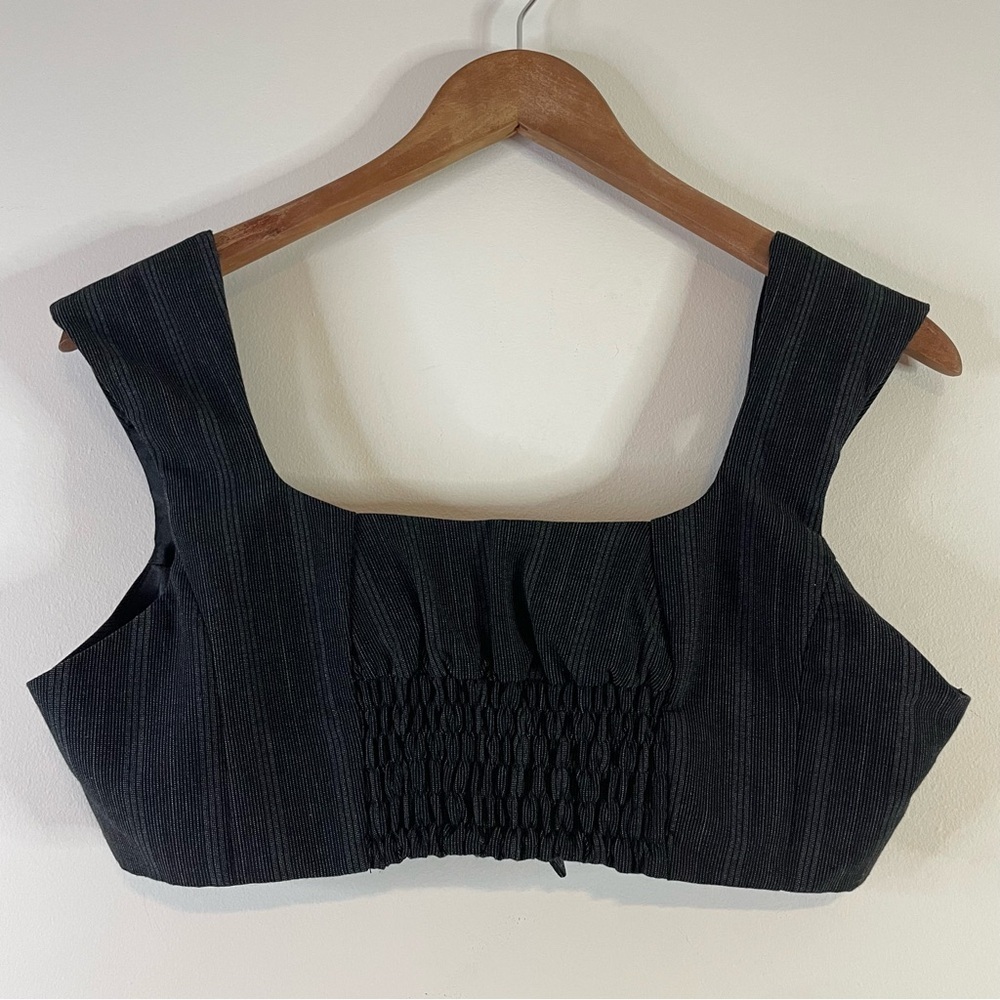 Y2K Guess Bra Top Med Black Club Office Siren Pinstripe Acubi Contemporary Glam - Picture 9 of 14